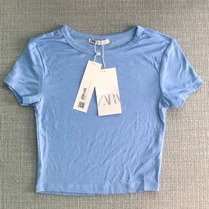 BRAND NEW LIGHT BLUE ZARA CROPPED KNIT TEE